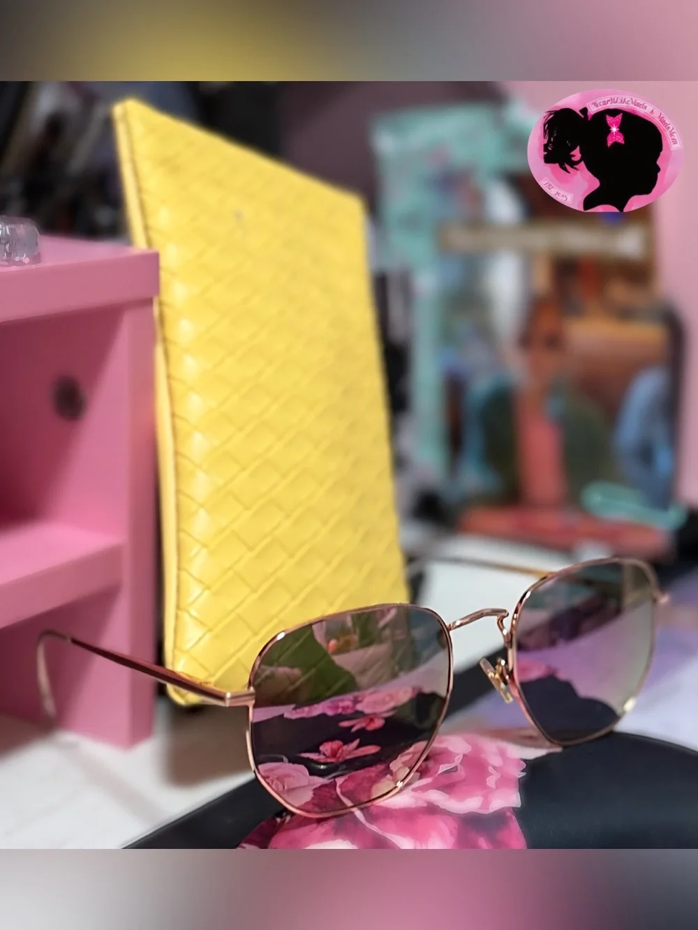 Women’s Pink Lens Sunglasses with Gold Metal Frame